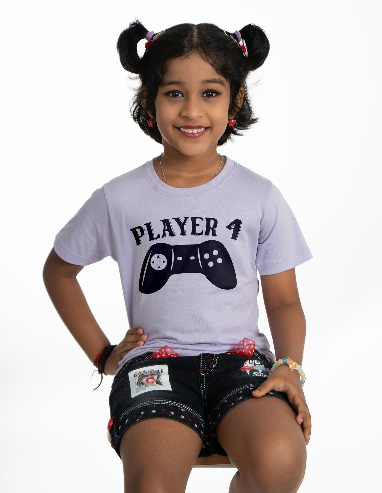 player 1 round neck family of 4 Tshirt set for a family of 4 - Lavender, pure cotton(Kids to be added separately)