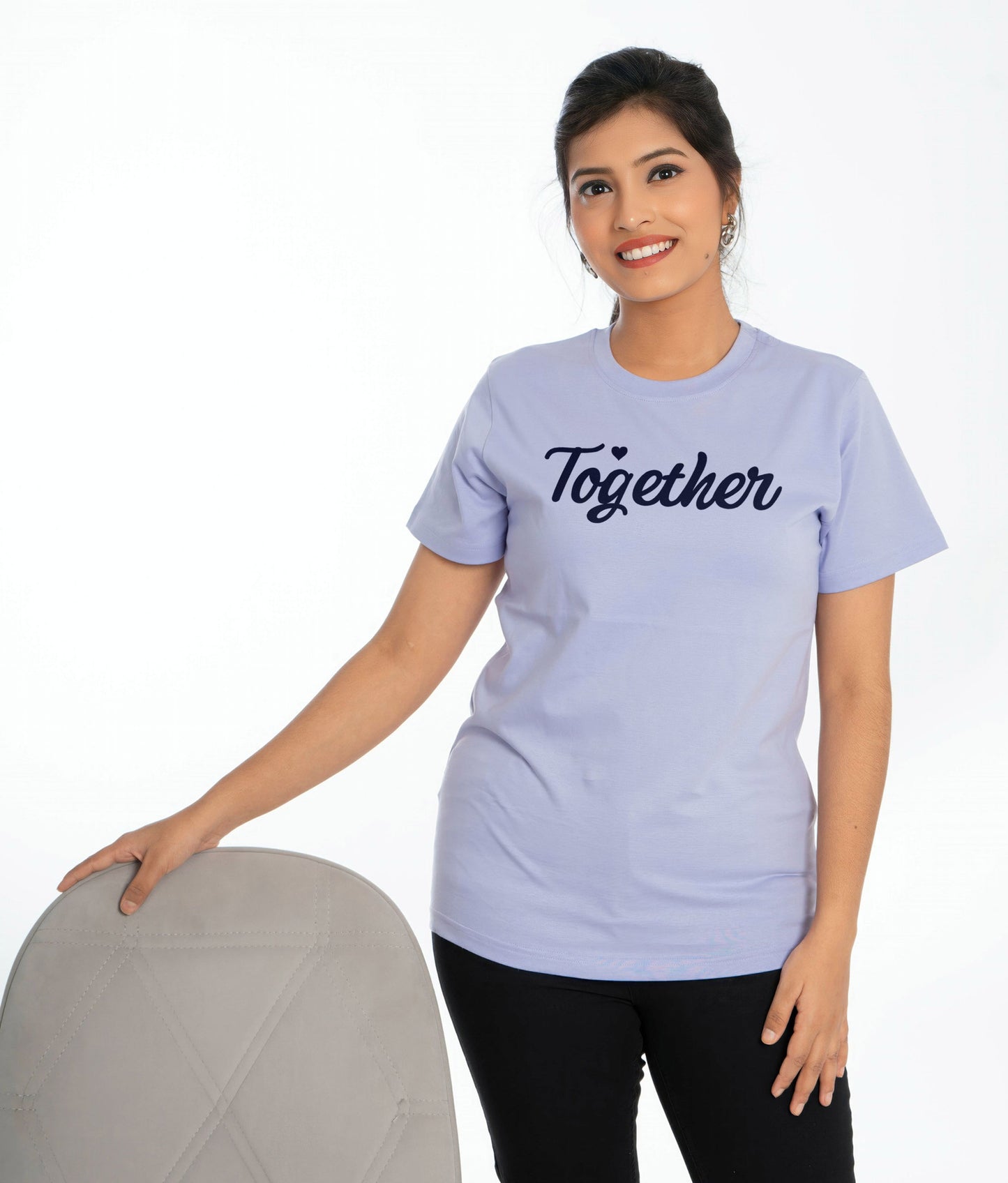 together round neck unisex couple T-shirt - Lavender, 100% pure cotton, regular fit