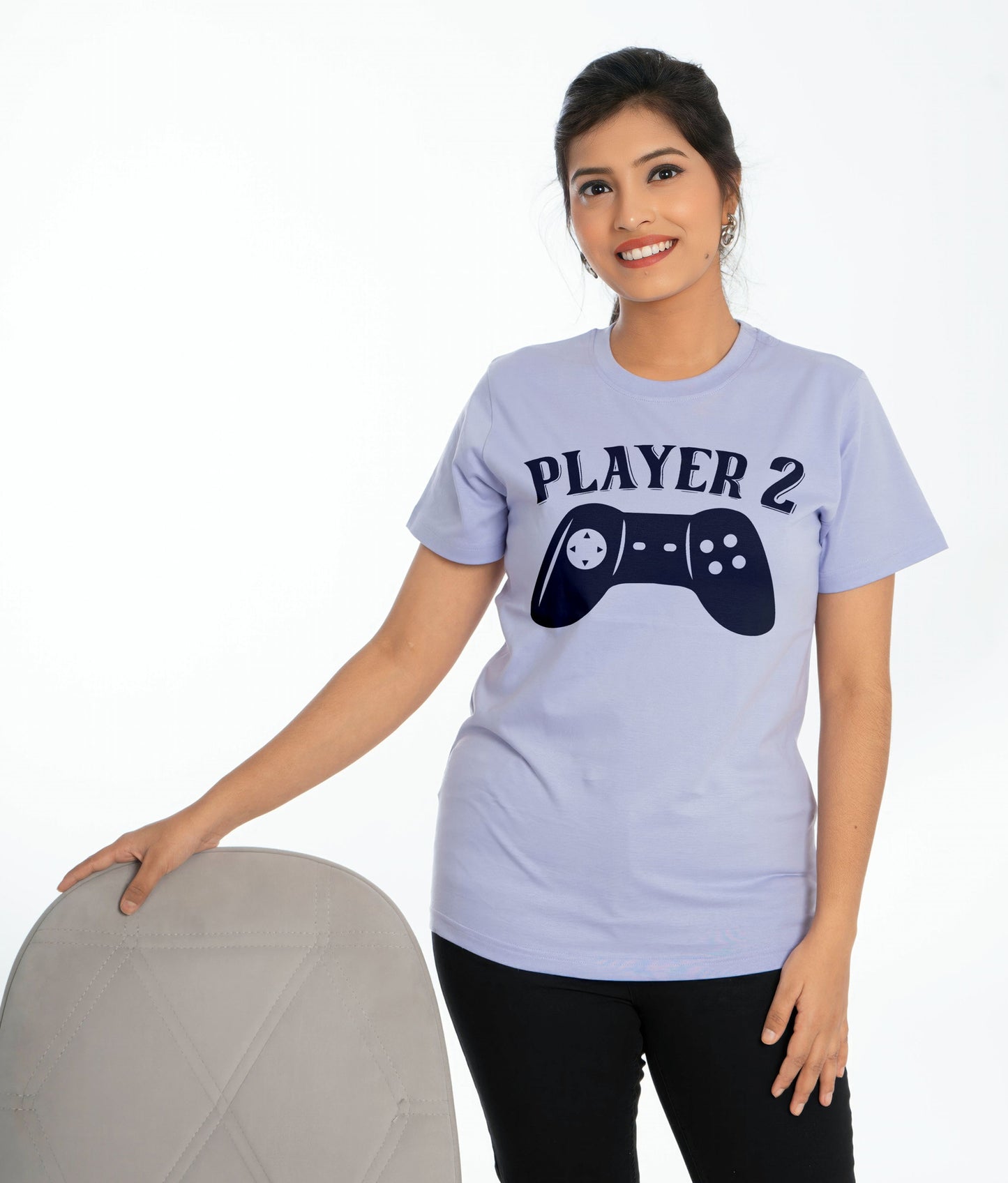 player 1 round neck family of 4 Tshirt set for a family of 4 - Lavender, pure cotton(Kids to be added separately)