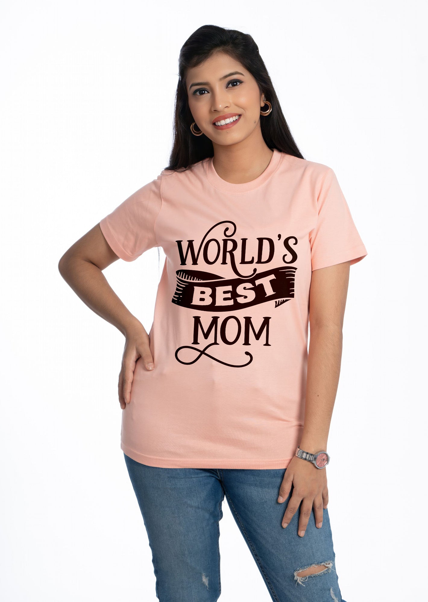 world's best round neck family of 4 Tshirt set for a family of 4 - Pale Coral, pure cotton(Kids to be added separately)