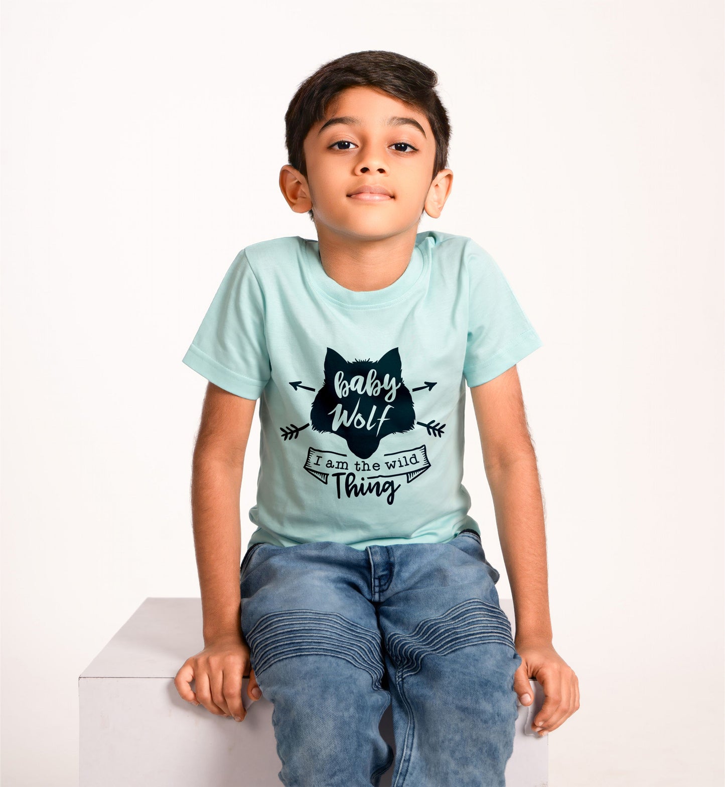 wolf round neck family of 3 Tshirt set for a family of 3 - Aqua Blue, 100% cotton, regular fit(Kids to be added separately)