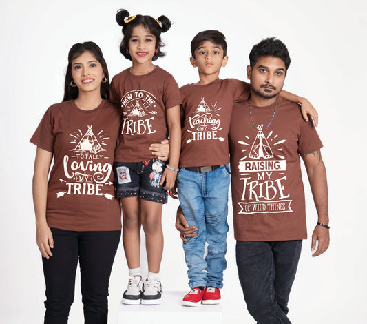 tribe round neck family of 4 Tshirt set for a family of 4 - Brown, pure cotton(Kids to be added separately)