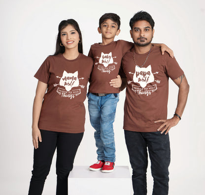 wolf white round neck family of 3 Tshirt set for a family of 3 - White, 100% cotton, regular fit(Kids to be added separately)