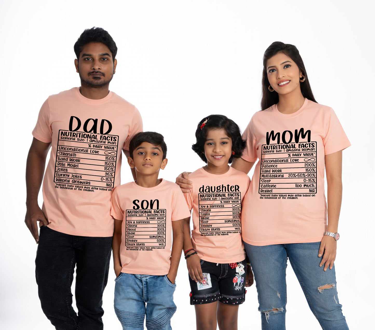 nutrition round neck family of 4 Tshirt set for a family of 4 - Pale Coral, pure cotton(Kids to be added separately)