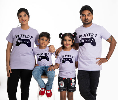 player 1 round neck family of 4 Tshirt set for a family of 4 - Lavender, pure cotton(Kids to be added separately)