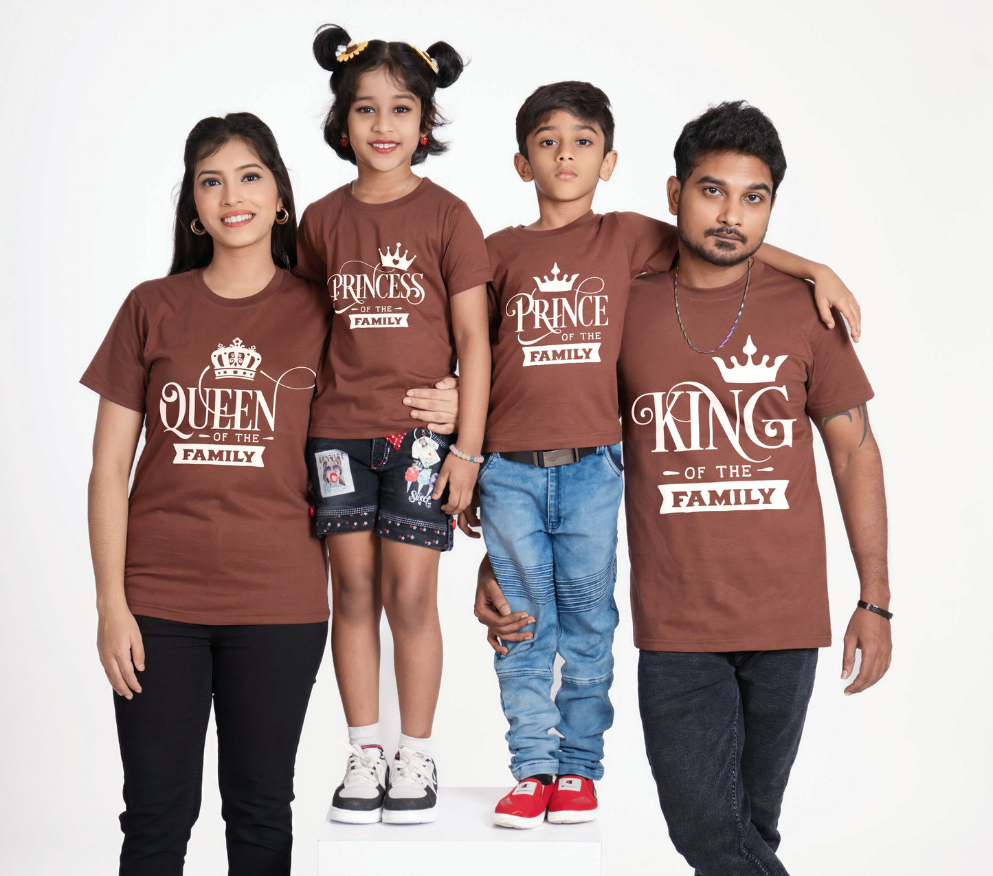 king white round neck family of 4 Tshirt set for a family of 4 - White, pure cotton(Kids to be added separately)