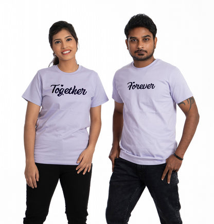 together round neck unisex couple T-shirt - Lavender, 100% pure cotton, regular fit