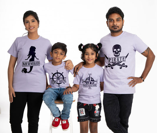 pirate round neck family of 4 Tshirt set for a family of 4 - Lavender, pure cotton(Kids to be added separately)