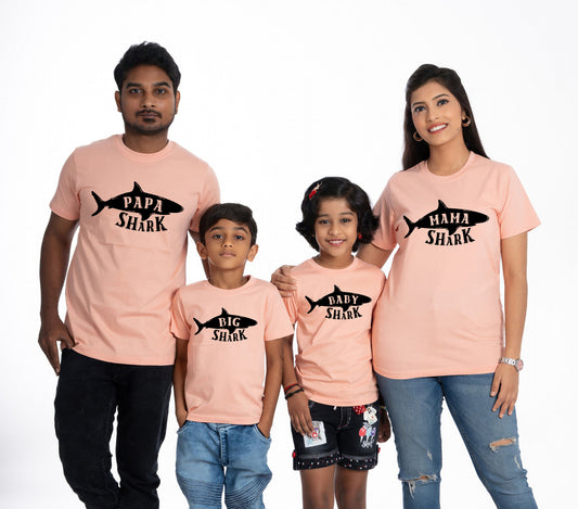 papa shark round neck family of 4 Tshirt set for a family of 4 - Pale Coral, pure cotton(Kids to be added separately)