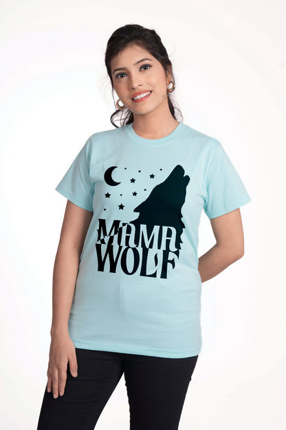 wolf round neck family of 4 Tshirt set for a family of 4 - Aqua Blue, pure cotton(Kids to be added separately)