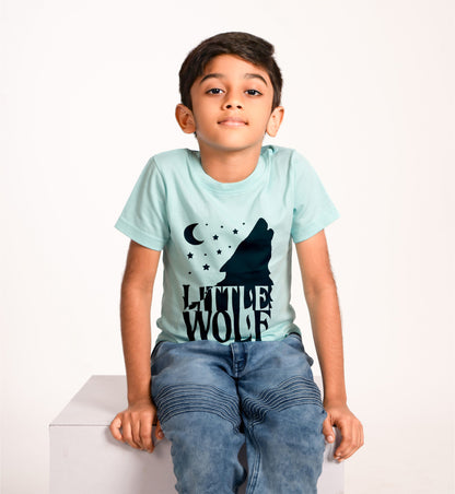 wolf round neck family of 4 Tshirt set for a family of 4 - Aqua Blue, pure cotton(Kids to be added separately)