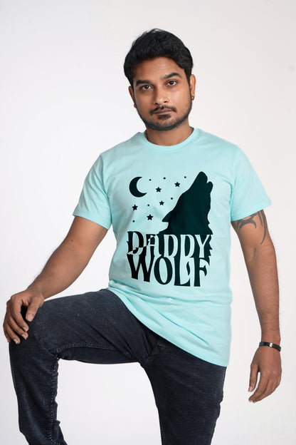 wolf round neck family of 4 Tshirt set for a family of 4 - Aqua Blue, pure cotton(Kids to be added separately)