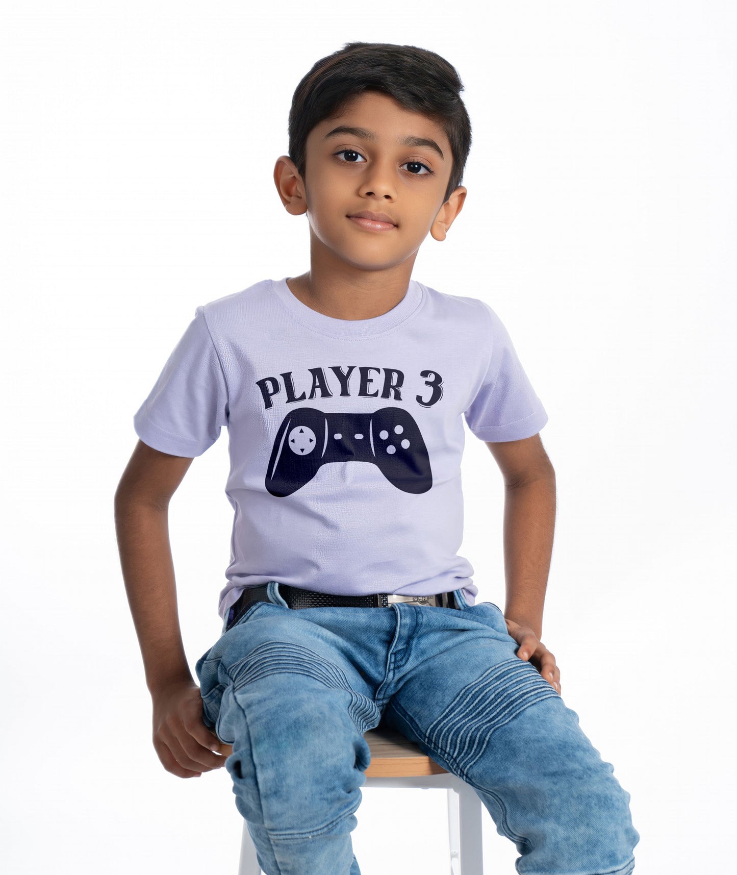 player 1 round neck family of 4 Tshirt set for a family of 4 - Lavender, pure cotton(Kids to be added separately)