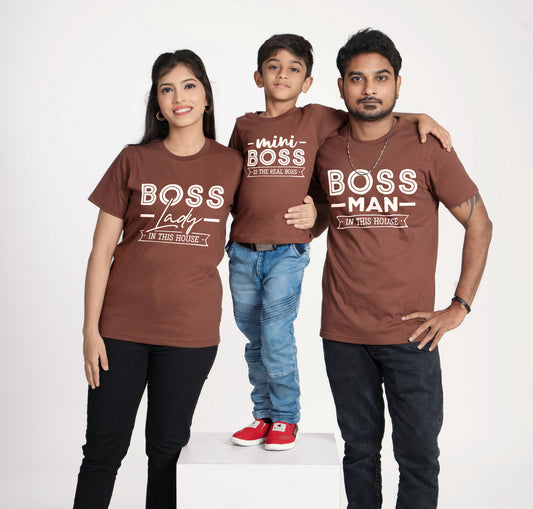 boss white round neck family of 3 Tshirt set for a family of 3 - White, 100% cotton, regular fit(Kids to be added separately)